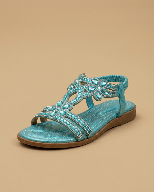 Sandalias Planas Mujer con Strass y Detalle Joya - Mavetta
