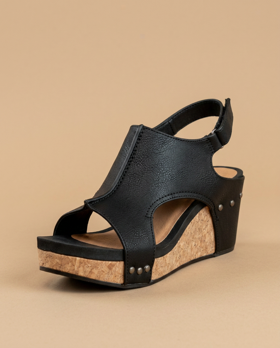 Sandalias Mujer Cuña Corcho Cuero Envejecido