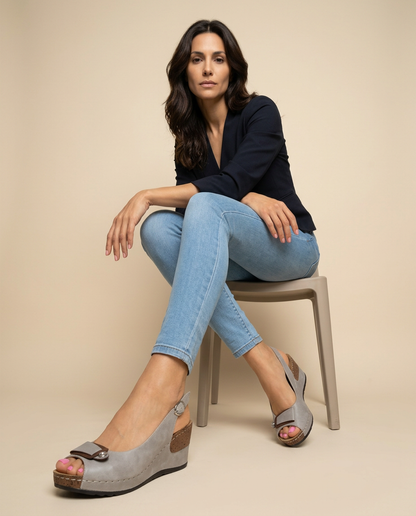 Sandalias Cuña Mujer Corcho Peep Toe Lazo