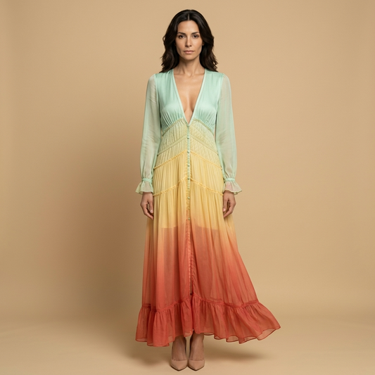 Vestido Largo Mujer Boho Capas Degradado - Mavetta