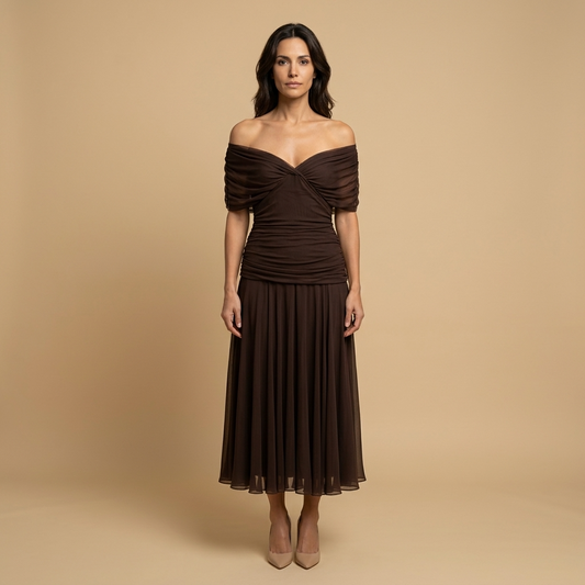 Vestido Largo Mujer de Chifón Escote Bardot - Mavetta