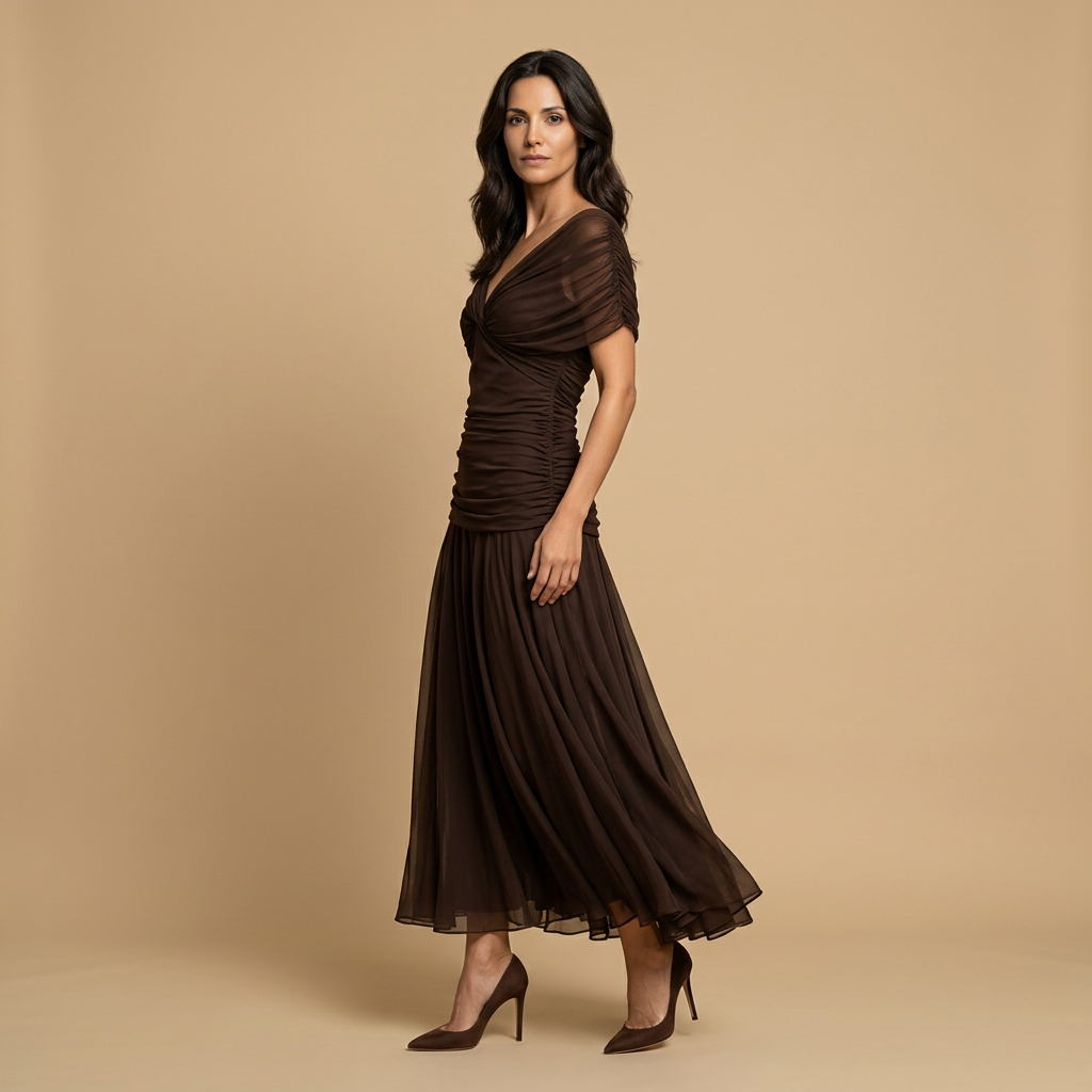 Vestido Largo Mujer de Chifón Escote Bardot