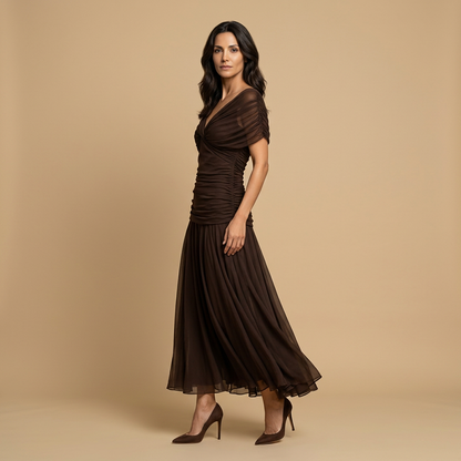 Vestido Largo Mujer de Chifón Escote Bardot