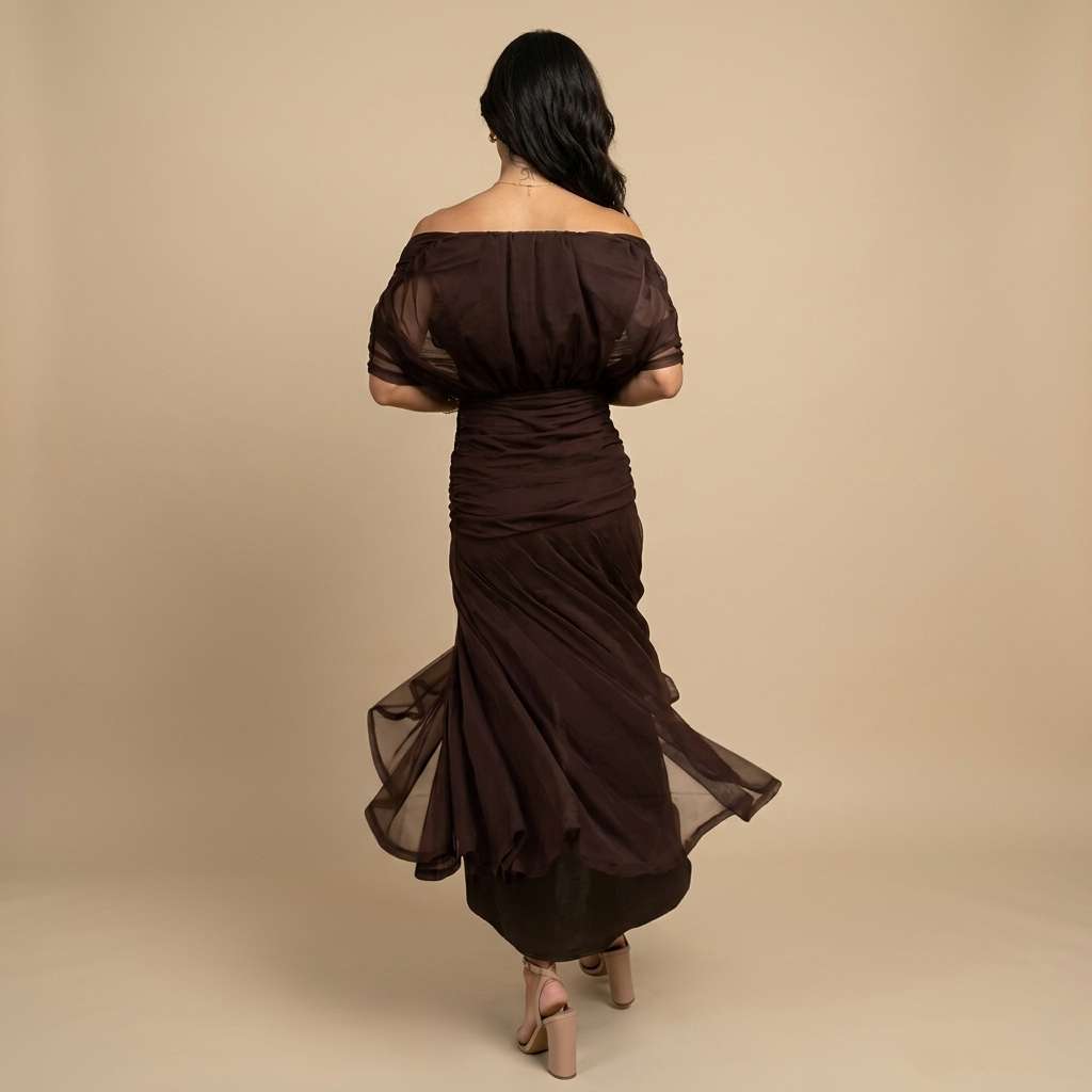 Vestido Largo Mujer de Chifón Escote Bardot