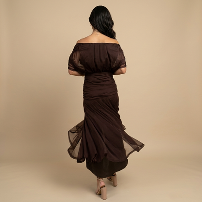 Vestido Largo Mujer de Chifón Escote Bardot