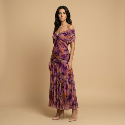 Vestido Largo Mujer de Chifón Escote Bardot