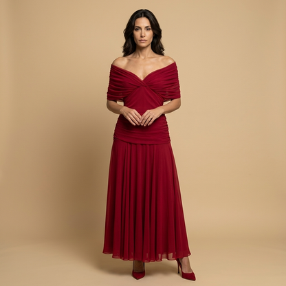 Vestido Largo Mujer de Chifón Escote Bardot