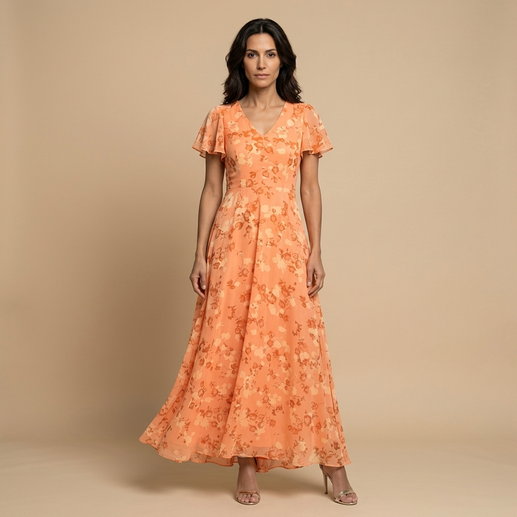 Vestido Largo Mujer de Chifón Floral Manga Mariposa - Mavetta
