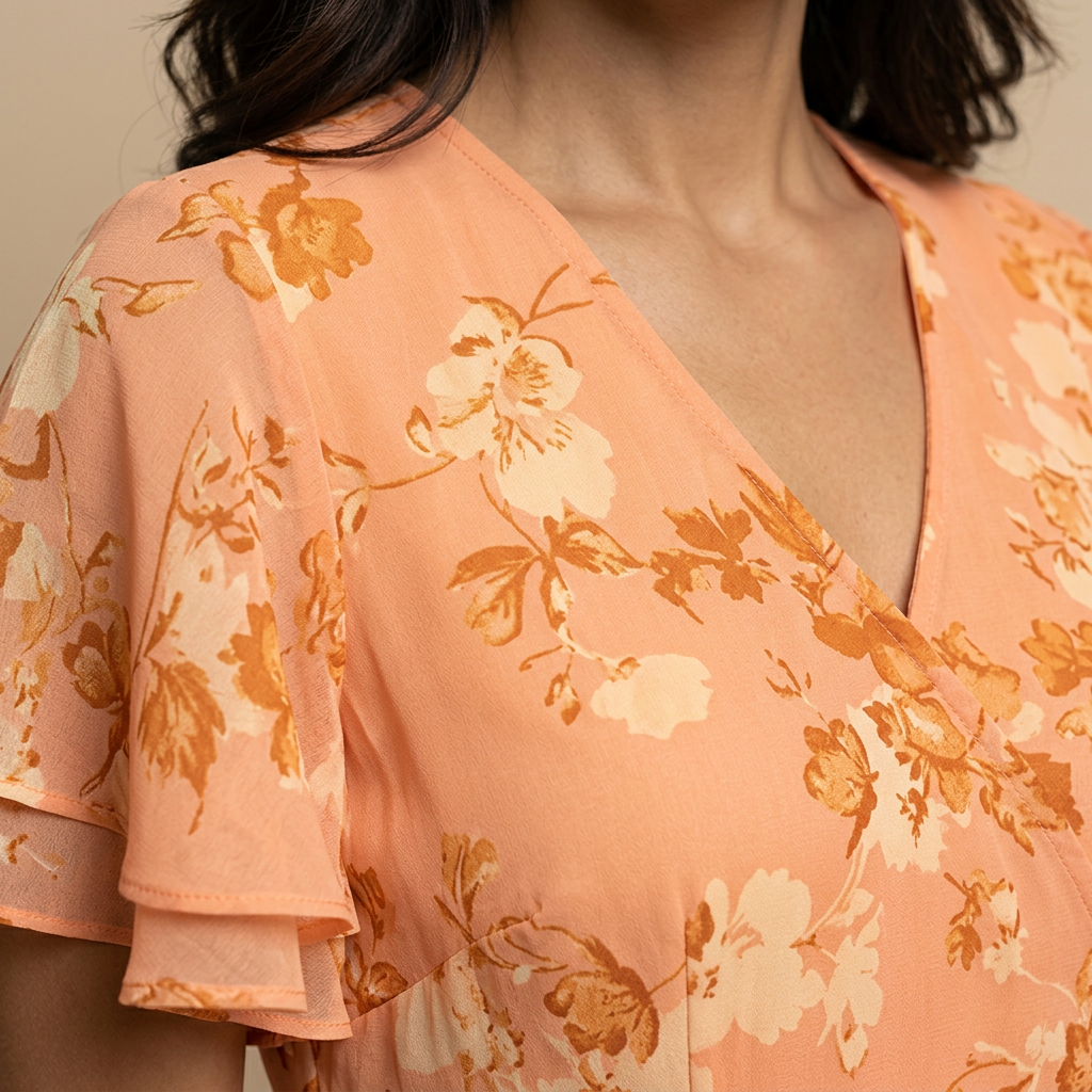 Vestido Largo Mujer de Chifón Floral Manga Mariposa