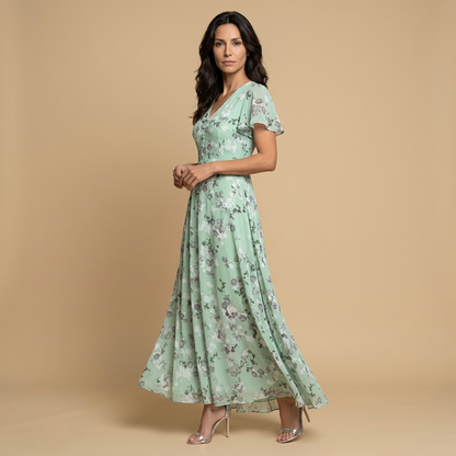 Vestido Largo Mujer de Chifón Floral Manga Mariposa