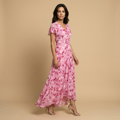 Vestido Largo Mujer de Chifón Floral Manga Mariposa