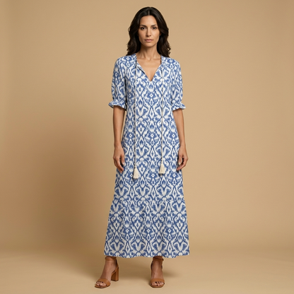 Vestido Largo Mujer Estampado Ikat Estilo Boho - Mavetta