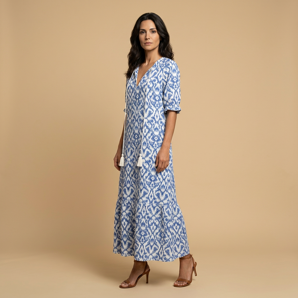 Vestido Largo Mujer Estampado Ikat Estilo Boho