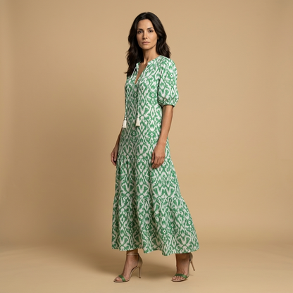 Vestido Largo Mujer Estampado Ikat Estilo Boho