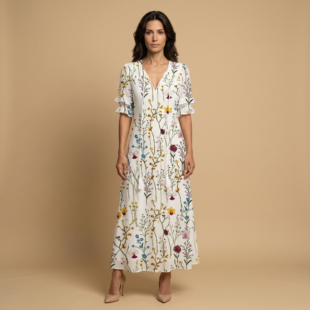 Vestido Largo Mujer Estampado Ikat Estilo Boho