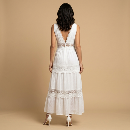 Vestido Largo Mujer de Encaje Estilo Boho Escote en V