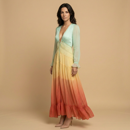 Vestido Largo Mujer Boho Capas Degradado