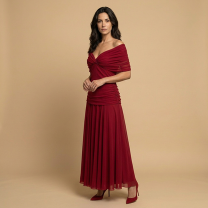 Vestido Largo Mujer de Chifón Escote Bardot