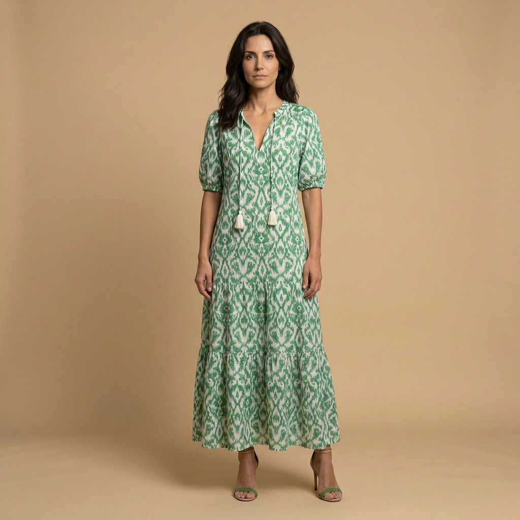 Vestido Largo Mujer Estampado Ikat Estilo Boho