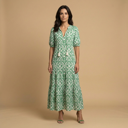 Vestido Largo Mujer Estampado Ikat Estilo Boho