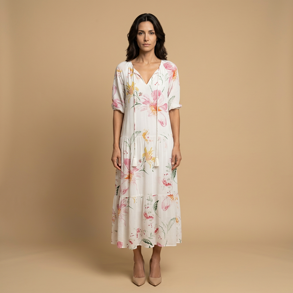 Vestido Largo Mujer Estampado Ikat Estilo Boho