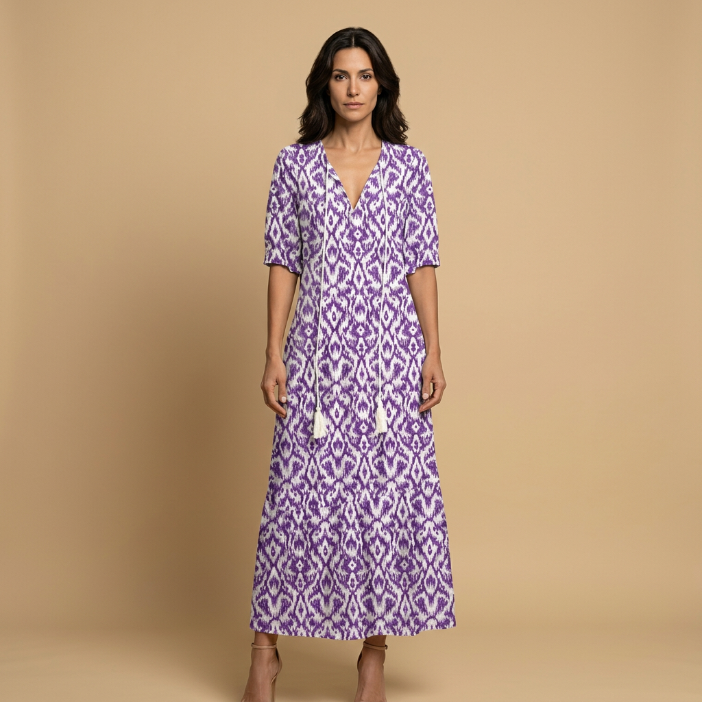 Vestido Largo Mujer Estampado Ikat Estilo Boho