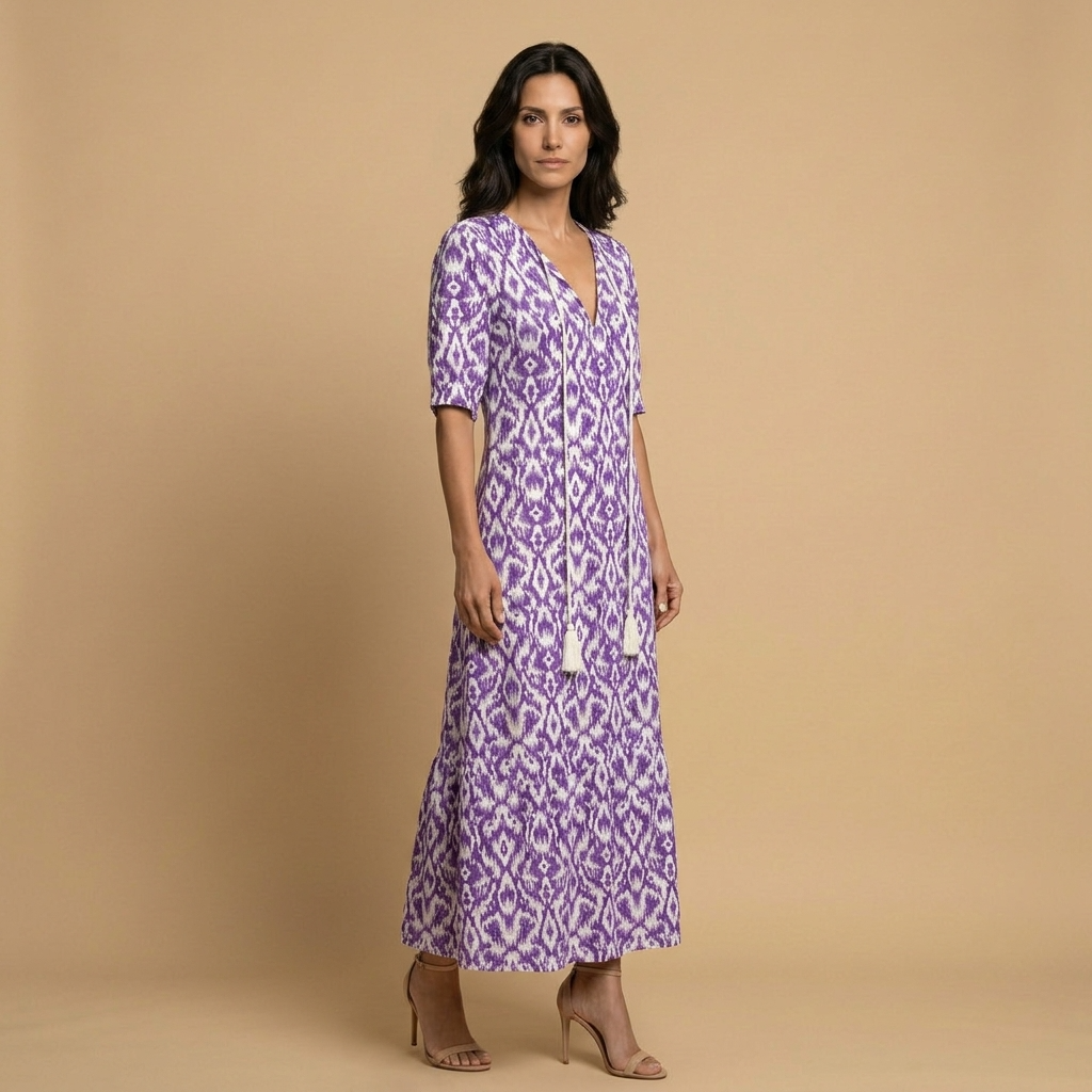 Vestido Largo Mujer Estampado Ikat Estilo Boho