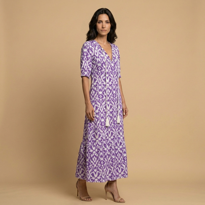 Vestido Largo Mujer Estampado Ikat Estilo Boho