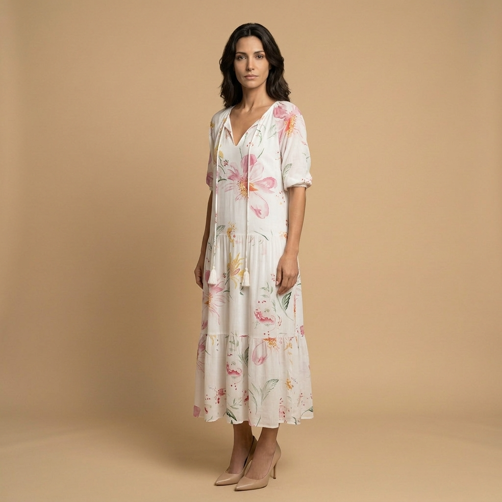 Vestido Largo Mujer Estampado Ikat Estilo Boho