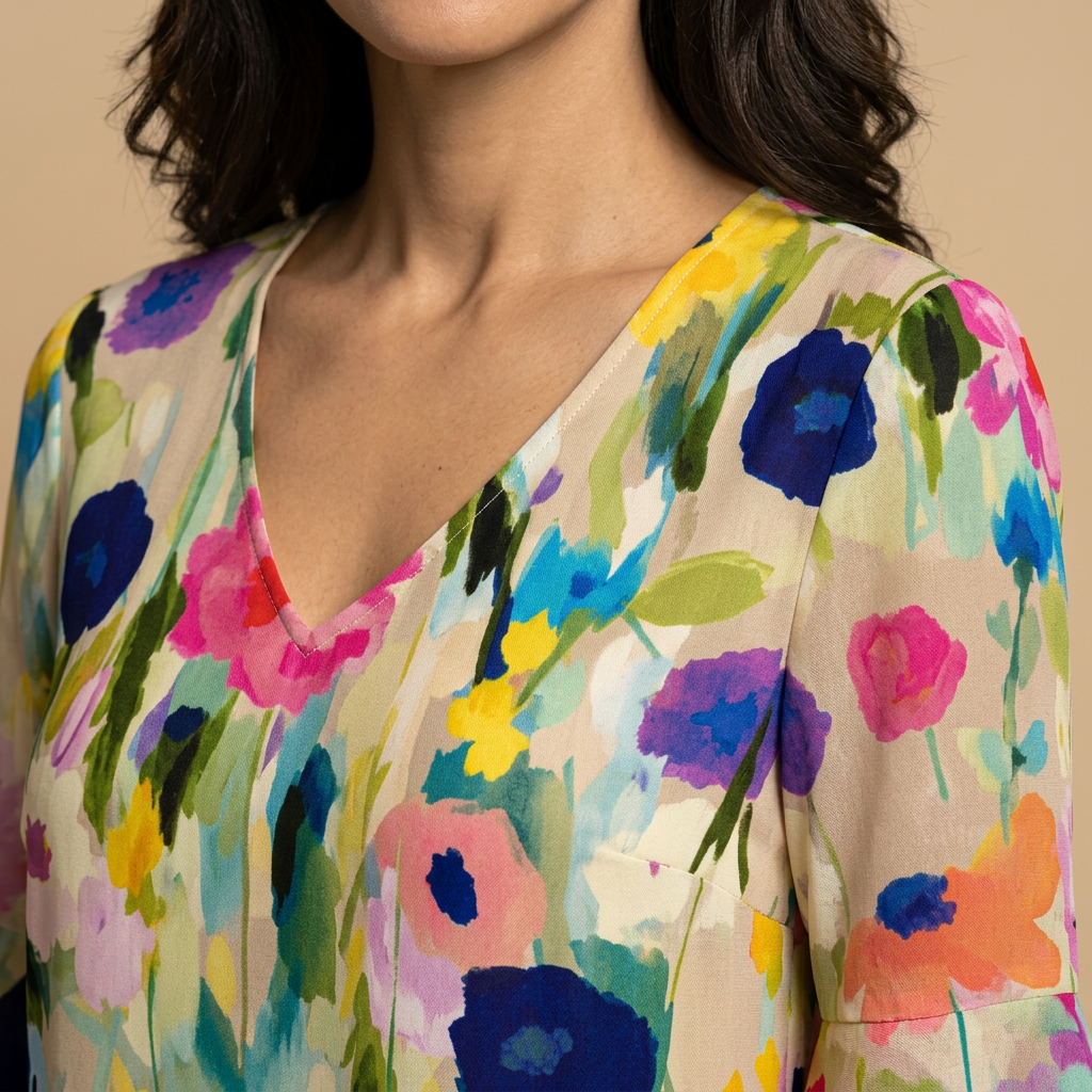 Vestido Corto Mujer Estampado Floral Manga Volante