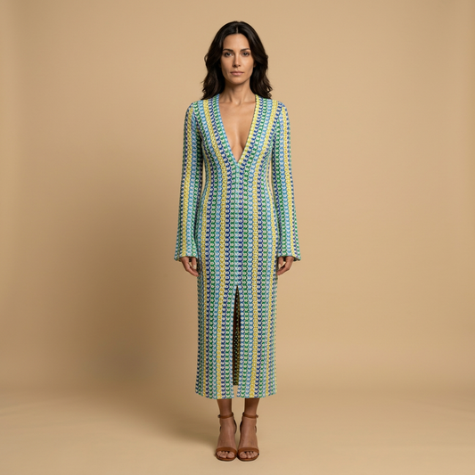Vestido Largo Mujer de Crochet Ajuste Suelto Manga Campana - Mavetta