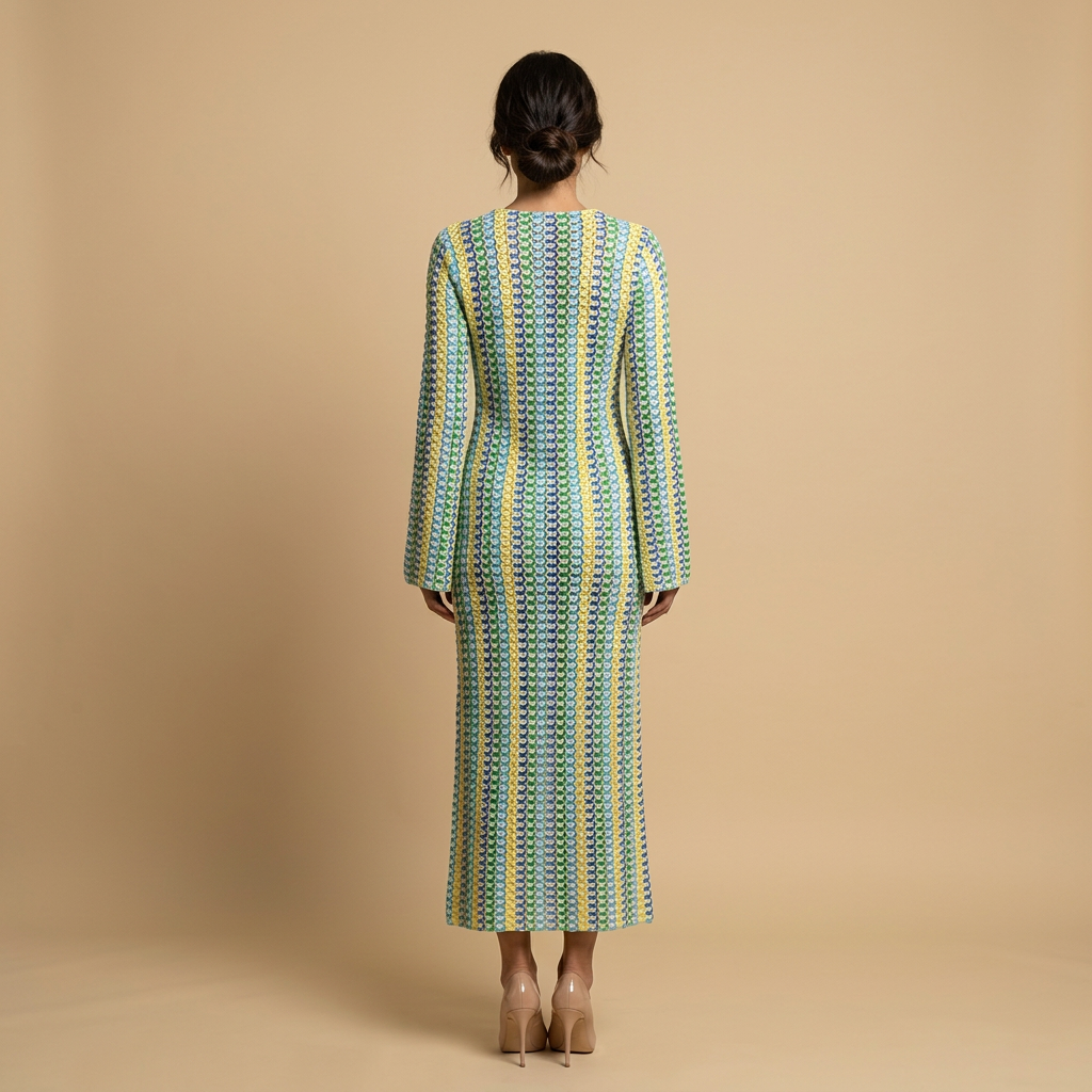 Vestido Largo Mujer de Crochet Ajuste Suelto Manga Campana
