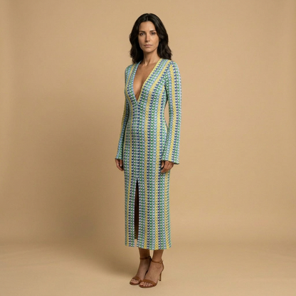 Vestido Largo Mujer de Crochet Ajuste Suelto Manga Campana