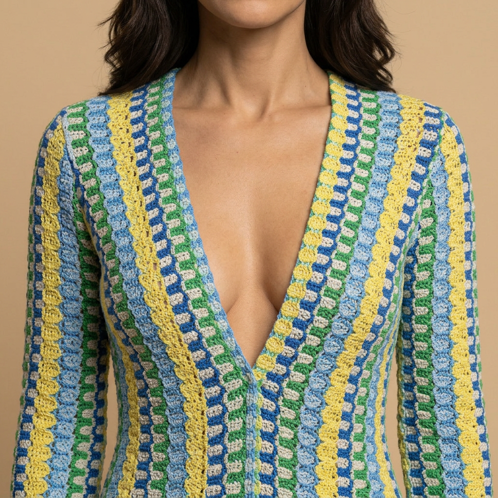 Vestido Largo Mujer de Crochet Ajuste Suelto Manga Campana