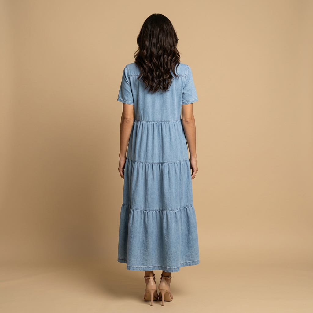 Vestido Largo Mujer Denim Camisero Botones Bolsillos