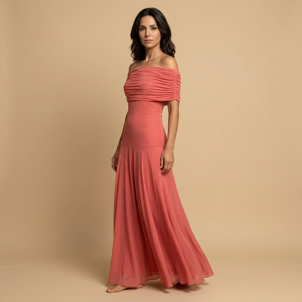 Vestido Largo Mujer Sin Tirantes Drapeado Minimalista