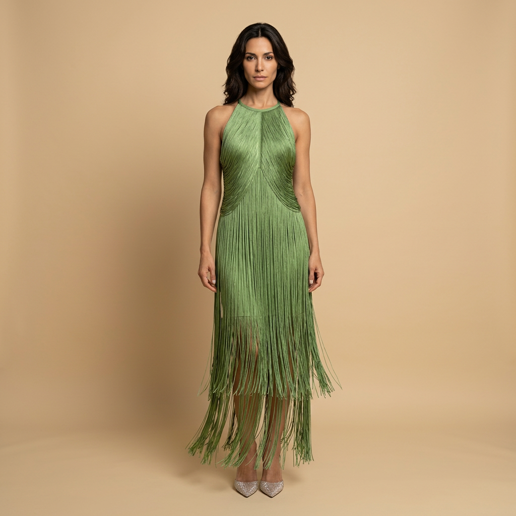Vestido Largo Mujer de Flecos Estilo Halter - Mavetta