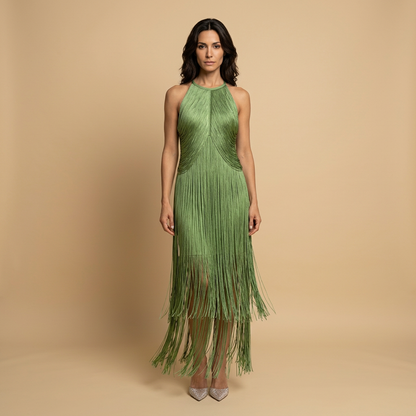 Vestido Largo Mujer de Flecos Estilo Halter - Mavetta