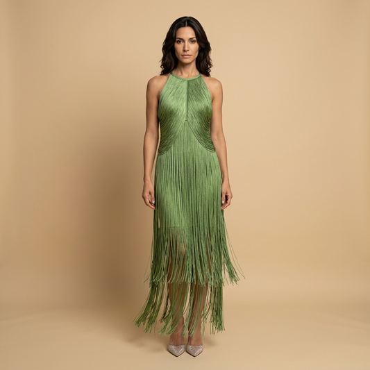 Vestido Largo Mujer de Flecos Estilo Halter - Mavetta
