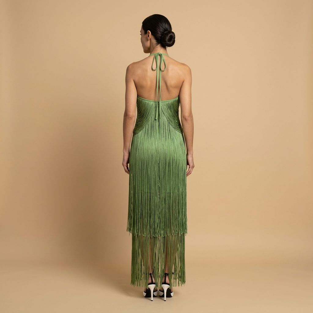 Vestido Largo Mujer de Flecos Estilo Halter