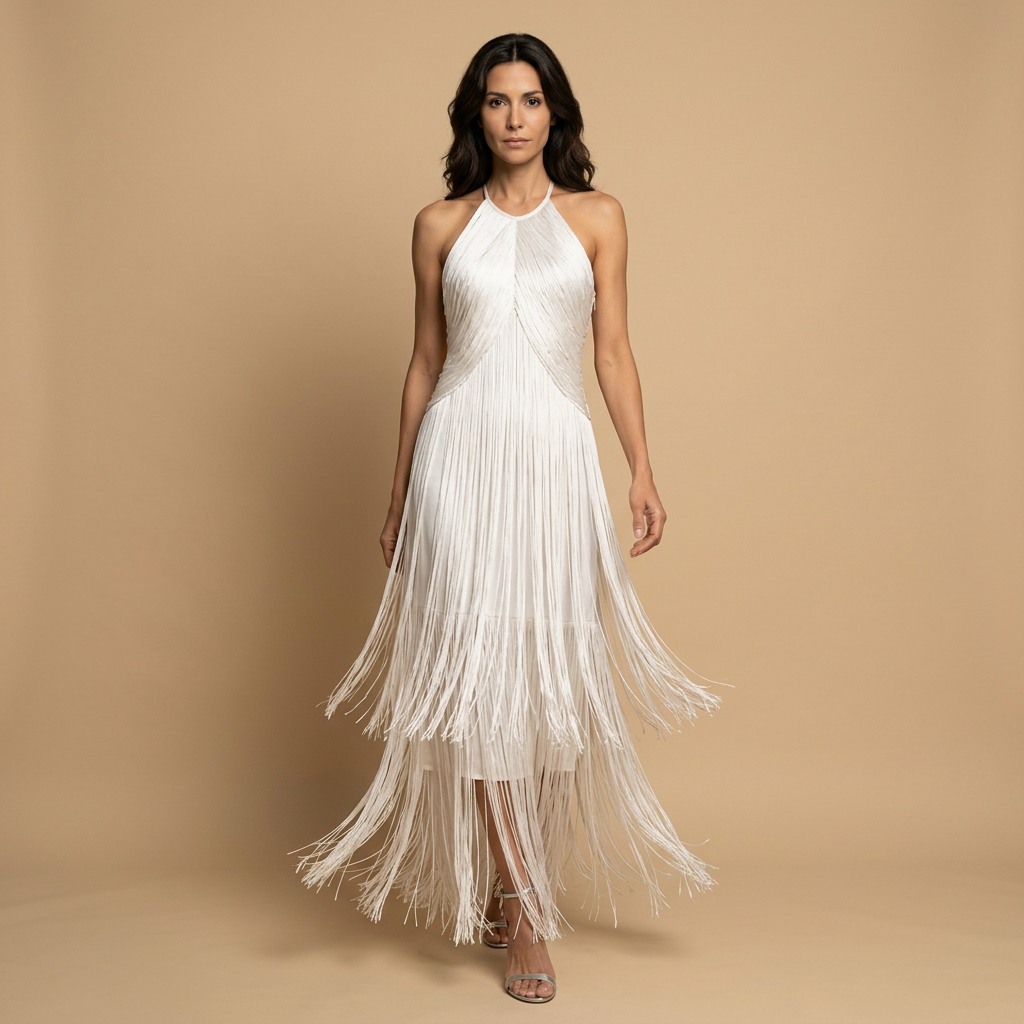 Vestido Largo Mujer de Flecos Estilo Halter