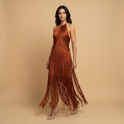 Vestido Largo Mujer de Flecos Estilo Halter