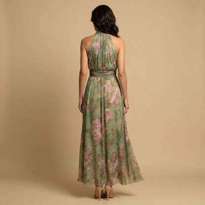 Vestido Mujer de Chifón Floral Cuello Halter