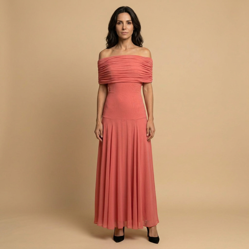 Vestido Largo Mujer Sin Tirantes Drapeado Minimalista