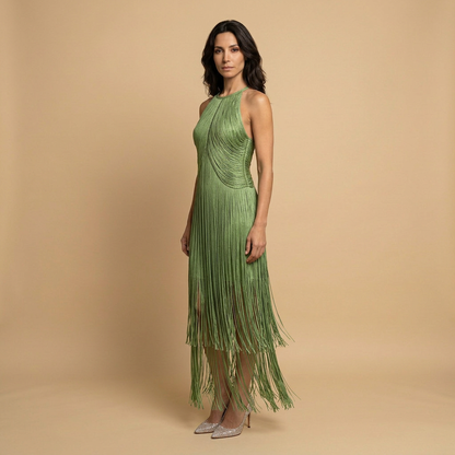 Vestido Largo Mujer de Flecos Estilo Halter