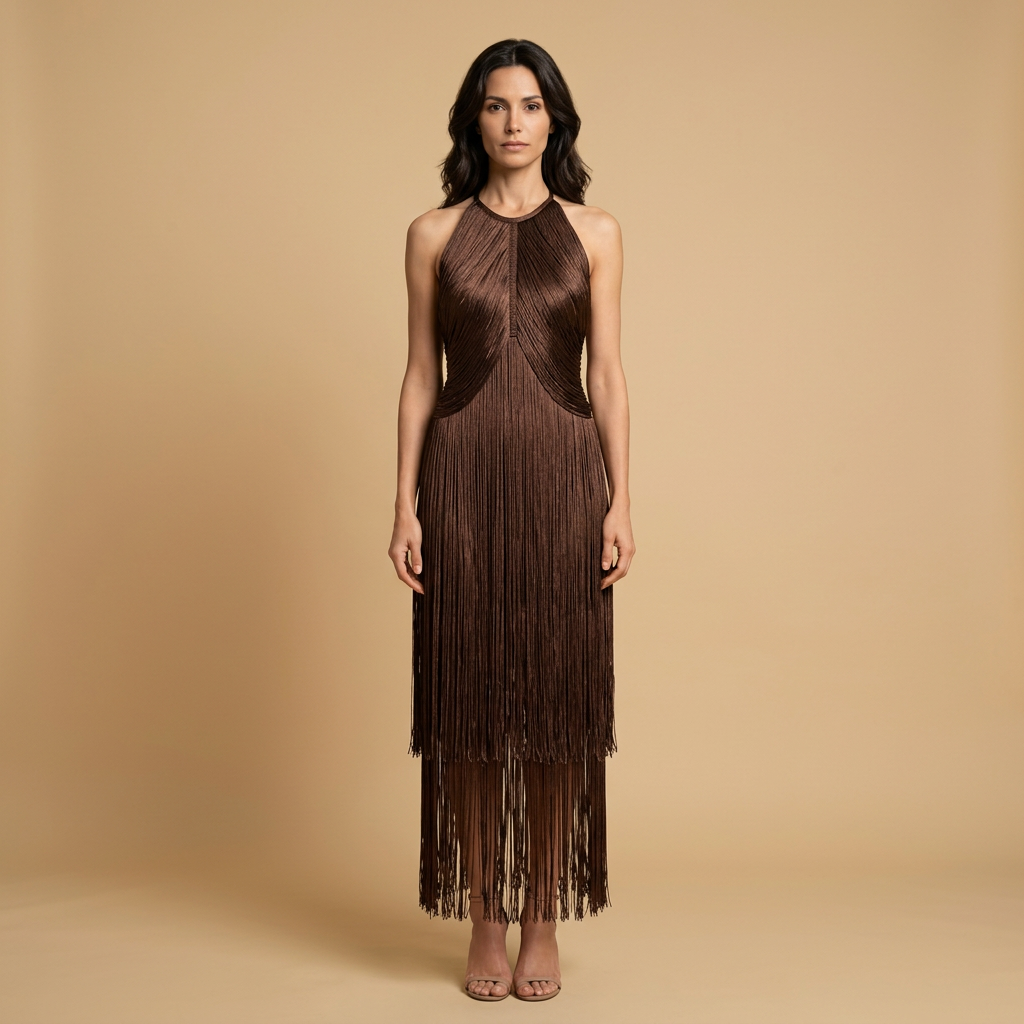 Vestido Largo Mujer de Flecos Estilo Halter