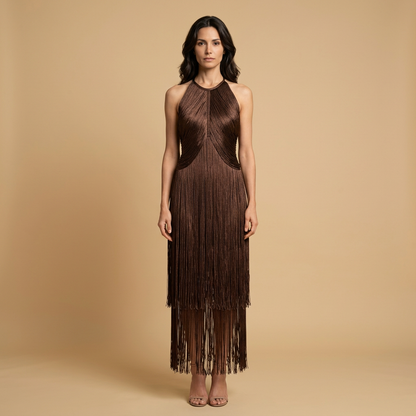 Vestido Largo Mujer de Flecos Estilo Halter