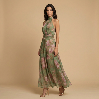 Vestido Mujer de Chifón Floral Cuello Halter