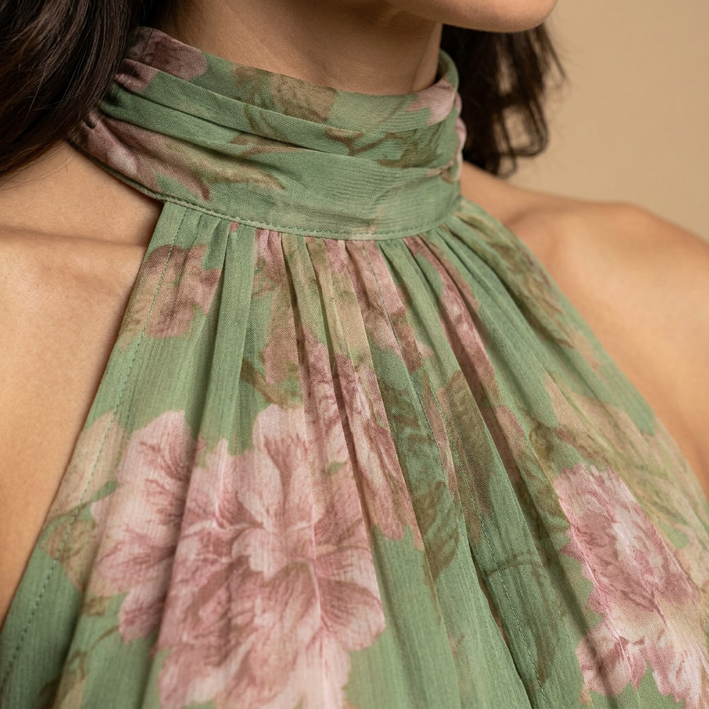 Vestido Mujer de Chifón Floral Cuello Halter