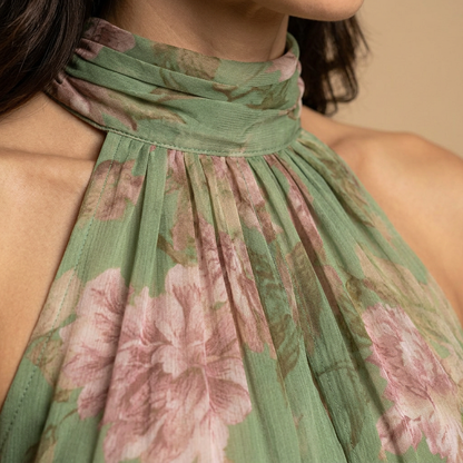 Vestido Mujer de Chifón Floral Cuello Halter
